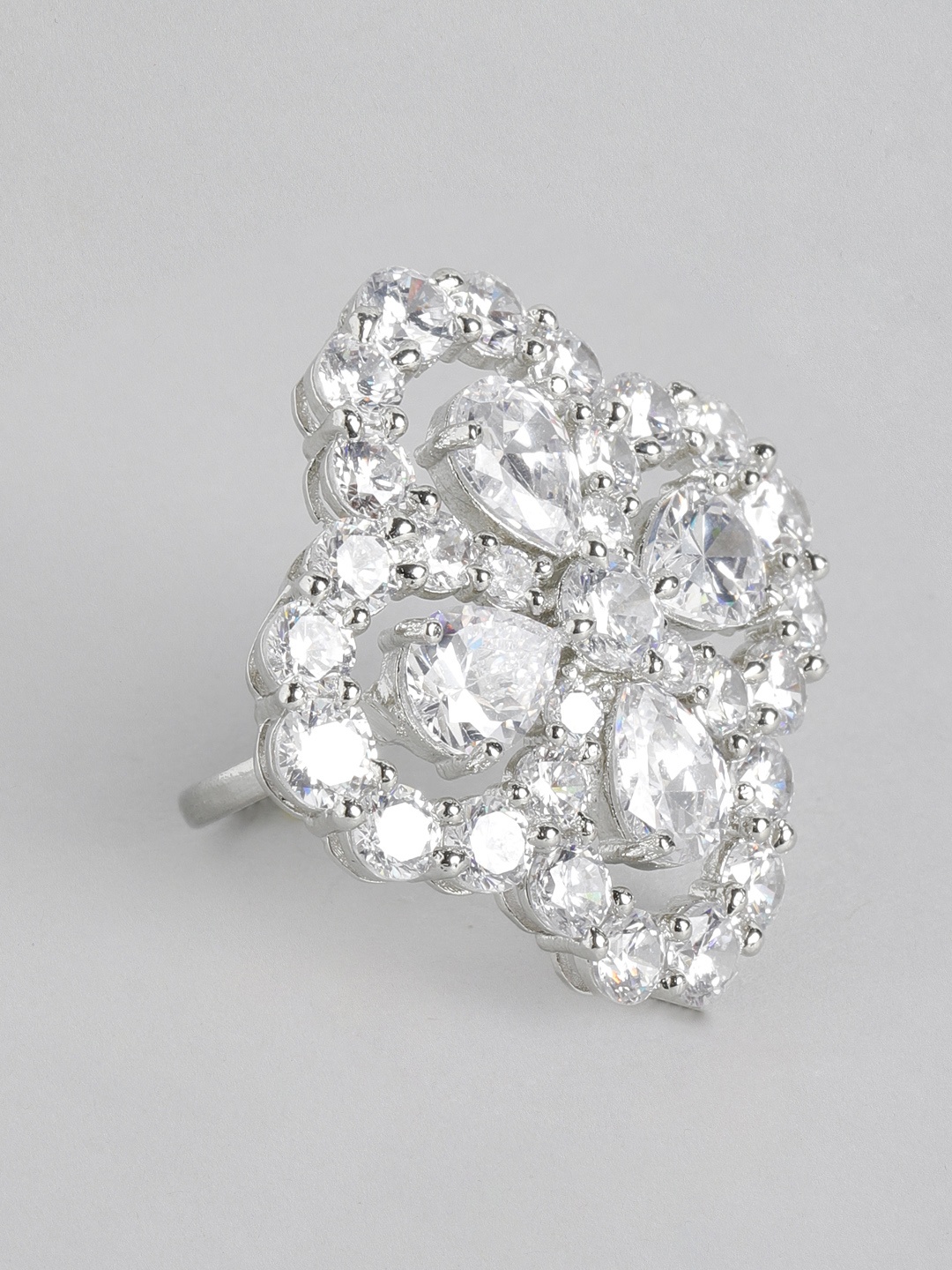 

MIDASKART Women Silver-Toned Handcrafted Cubic Zirconia Ring