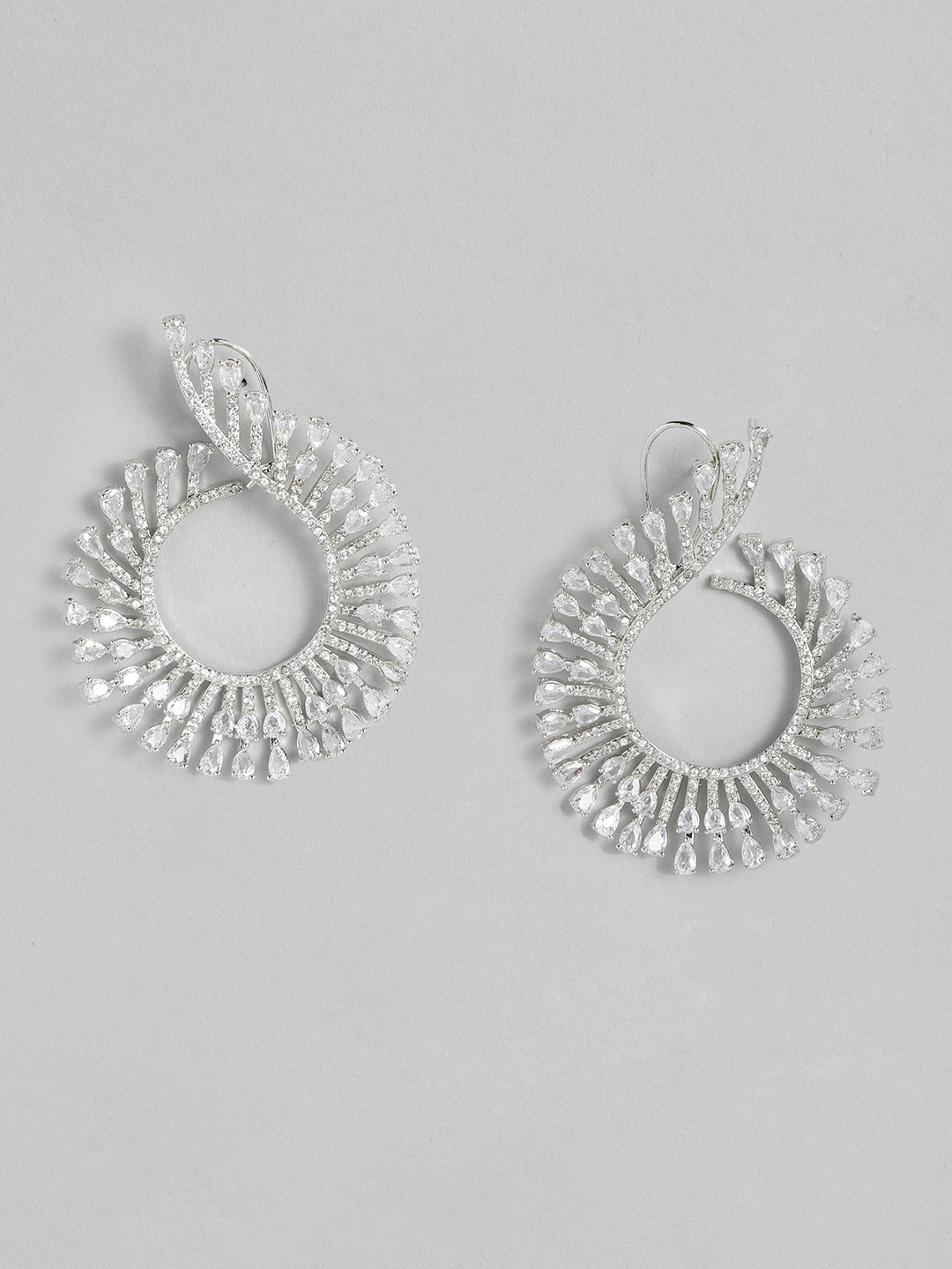 

MIDASKART Silver-Toned Circular Drop Earrings