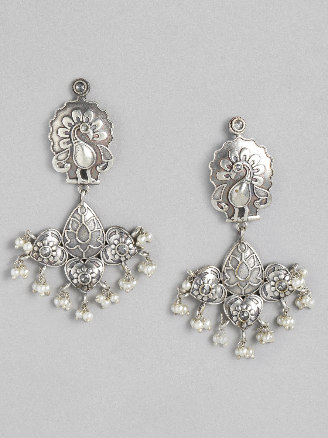 

MIDASKART Silver-Toned Peacock Shaped Drop Earrings
