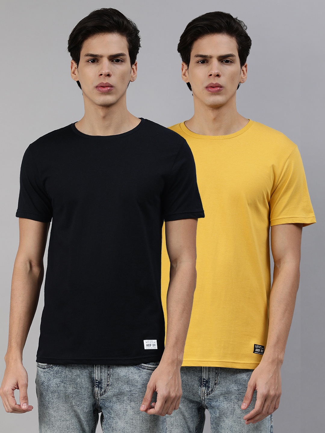 

abof Men Multicoloured Black 2 Pure Cotton T-shirt, Multi