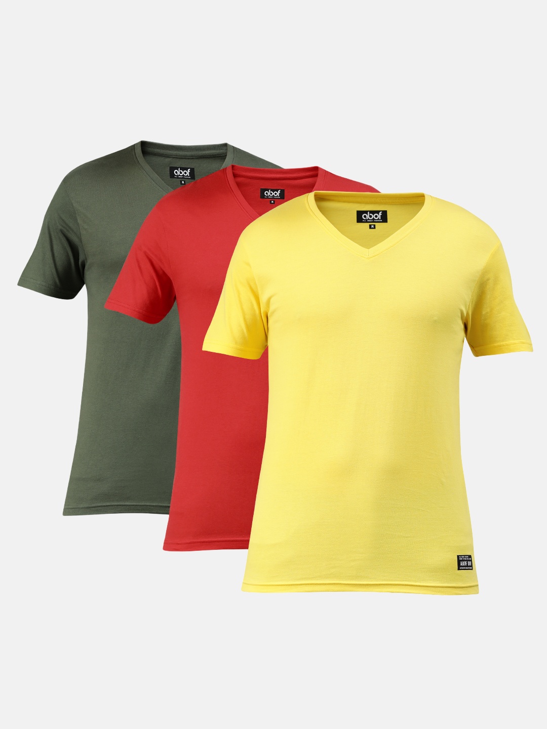 

abof Men Pack Of 3 V-Neck Solid Pure Cotton T-shirt, Red