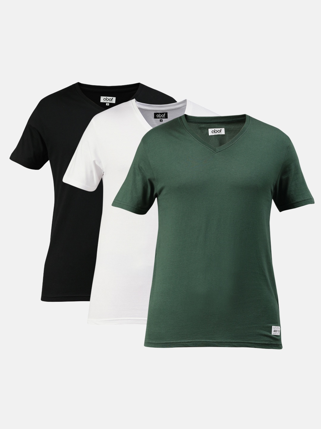 

abof Men Pack Of 3 V-Neck Solid Pure Cotton T-shirt, Green