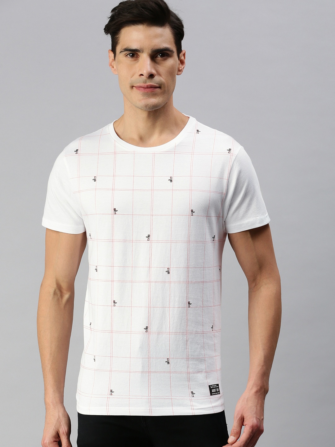 

abof Men White & Red Checked T-shirt