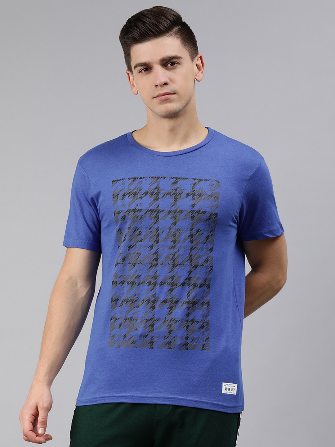 

abof Men Blue Printed Pure Cotton T-shirt