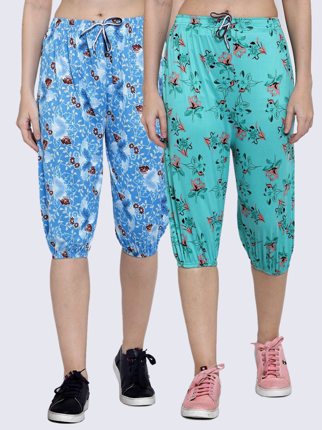 

KLOTTHE Women Set of 2 Blue & Green Printed Capris