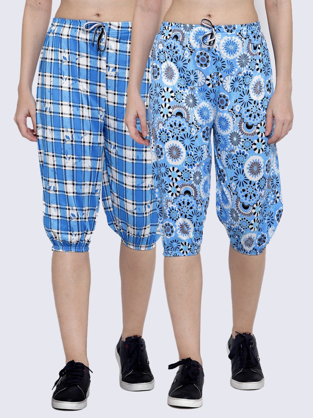 

KLOTTHE Women Pack of 2 Blue Printed Capris