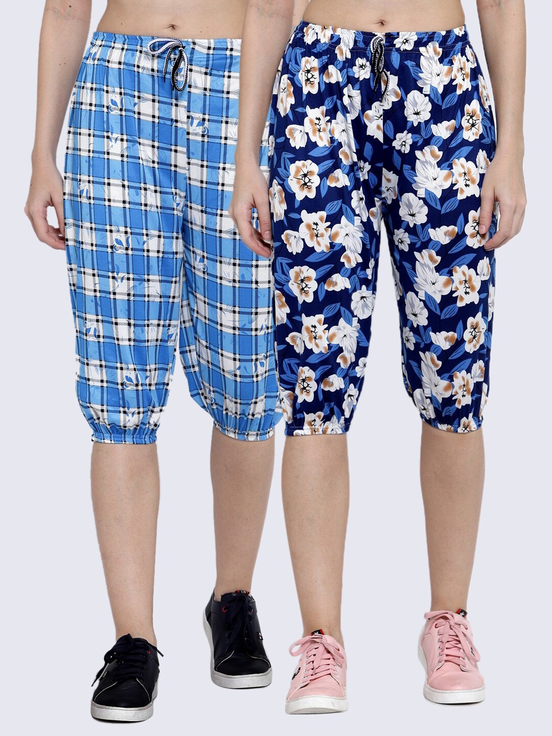 

KLOTTHE Pack Of 2 Women Multicoloured & White Printed Capris, Multi