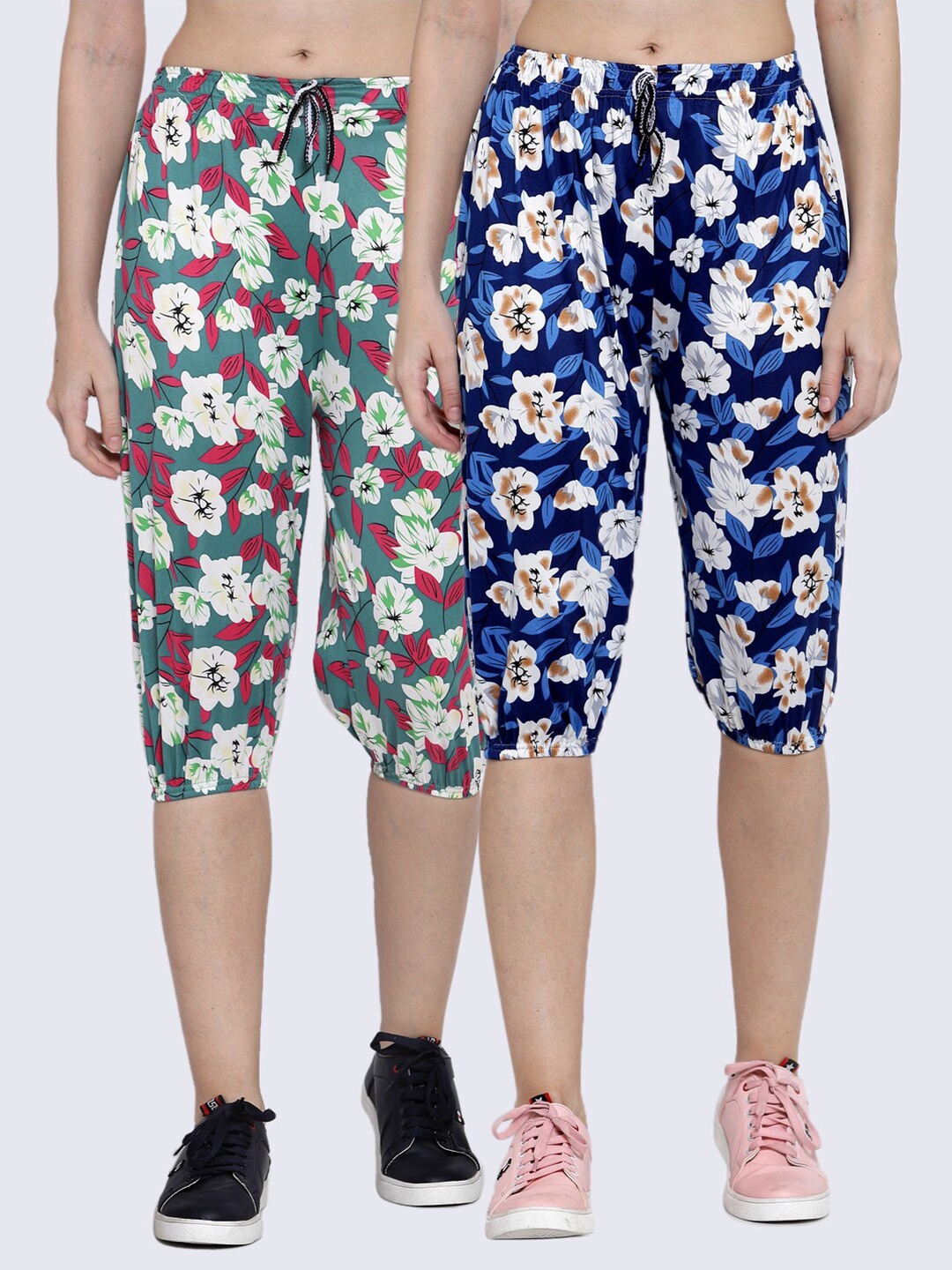 

KLOTTHE Women Green & Blue Set of 2 Printed Capris