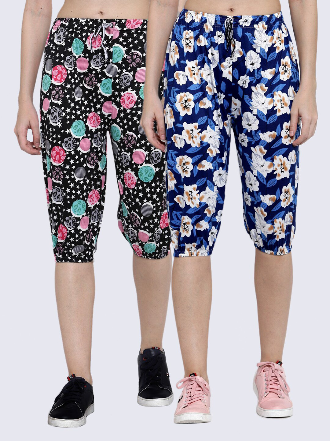 

KLOTTHE Women Set of 2 Blue & Black Printed Capris