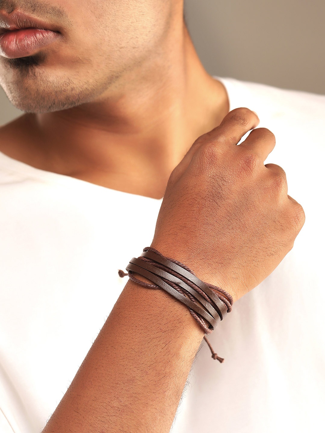 

Roadster Men Brown Leather Handcrafted Multistrand Bracelet