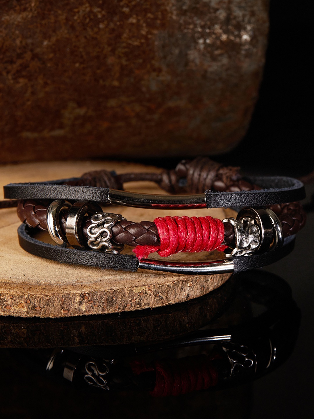 

Roadster Men Multicoloured Leather Handcrafted Multistrand Bracelet, Multi