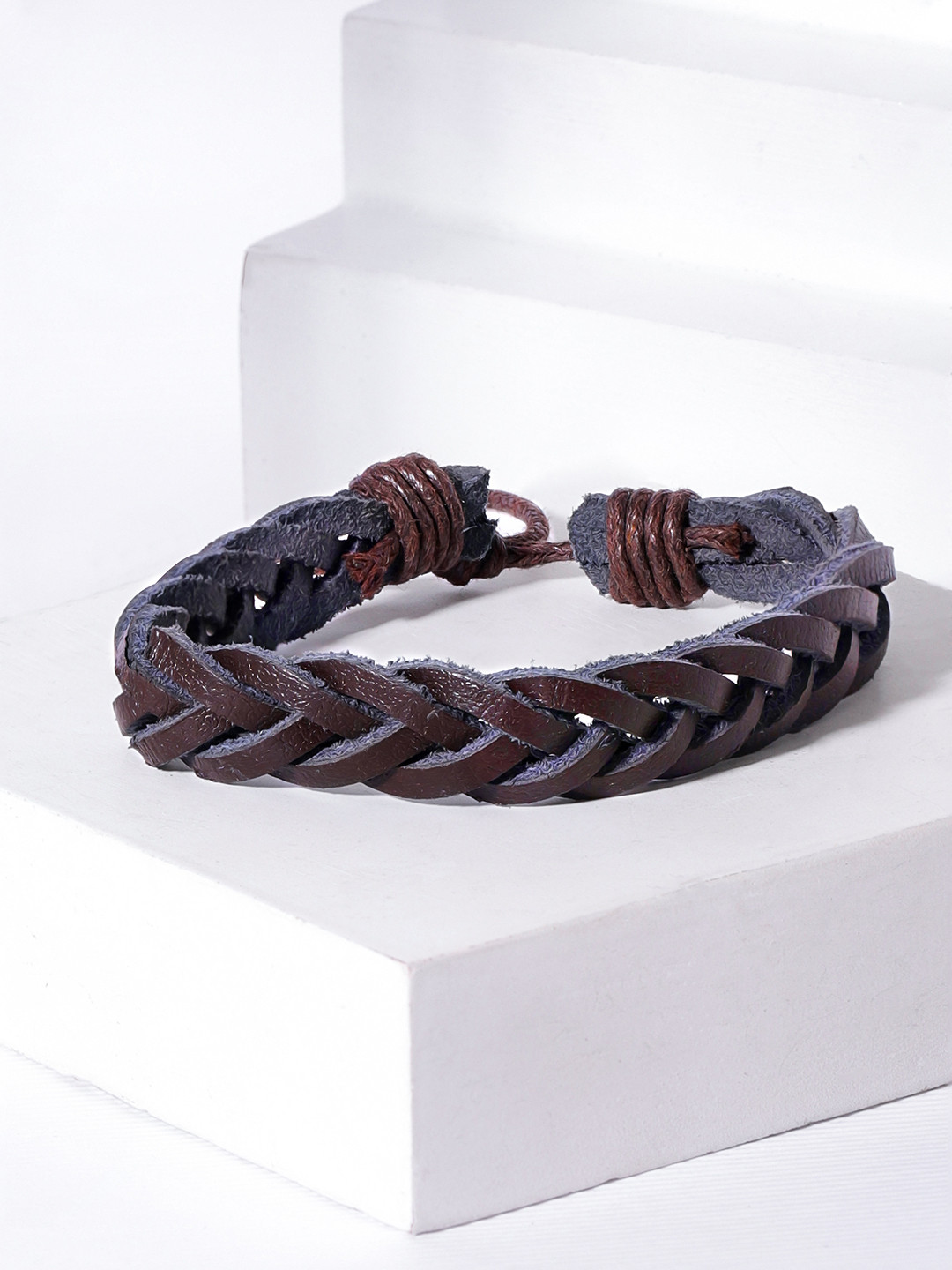 

Roadster Men Brown Weave Pattern Leather Handcrafted Multistrand Bracelet
