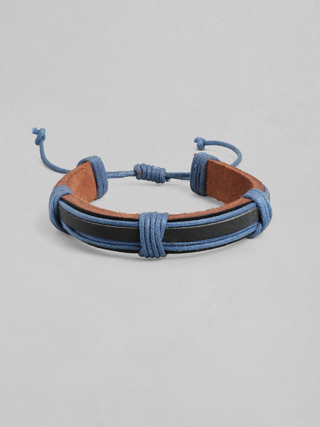 

Roadster Men Black & Blue Leather Handcrafted Multistrand Bracelet