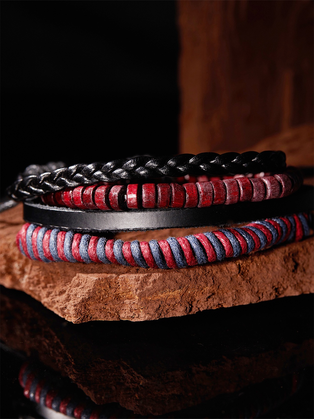 

Roadster Men Red & Black Leather Handcrafted Multistrand Bracelet