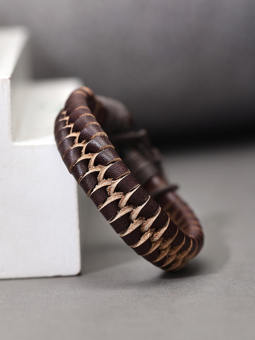 

Roadster Men Brown Braided Leather Bracelet