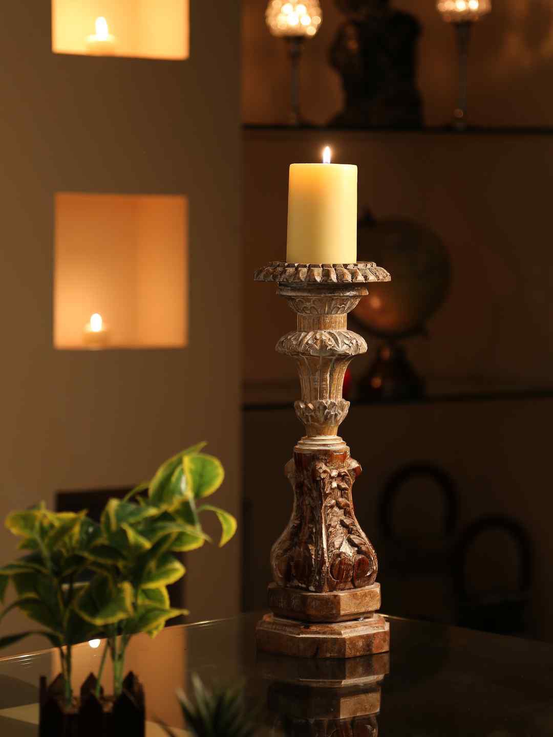 

Amoliconcepts White & Brown Hand Carved Candle Holder