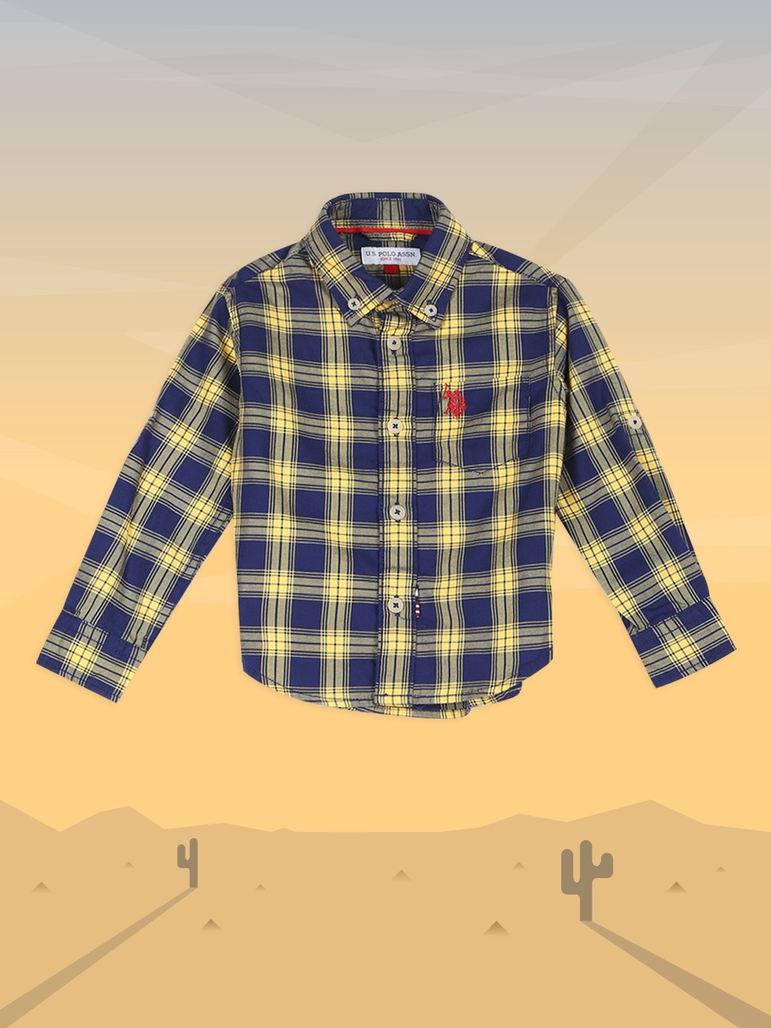 

U.S. Polo Assn. Kids Boys Yellow & Blue Tartan Checks Opaque Casual Shirt