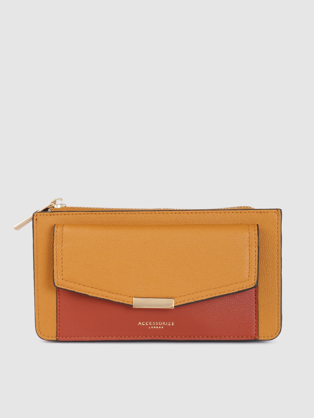 

Accessorize Mustard Yellow & Red Colourblocked Front Pocket Zip Purse