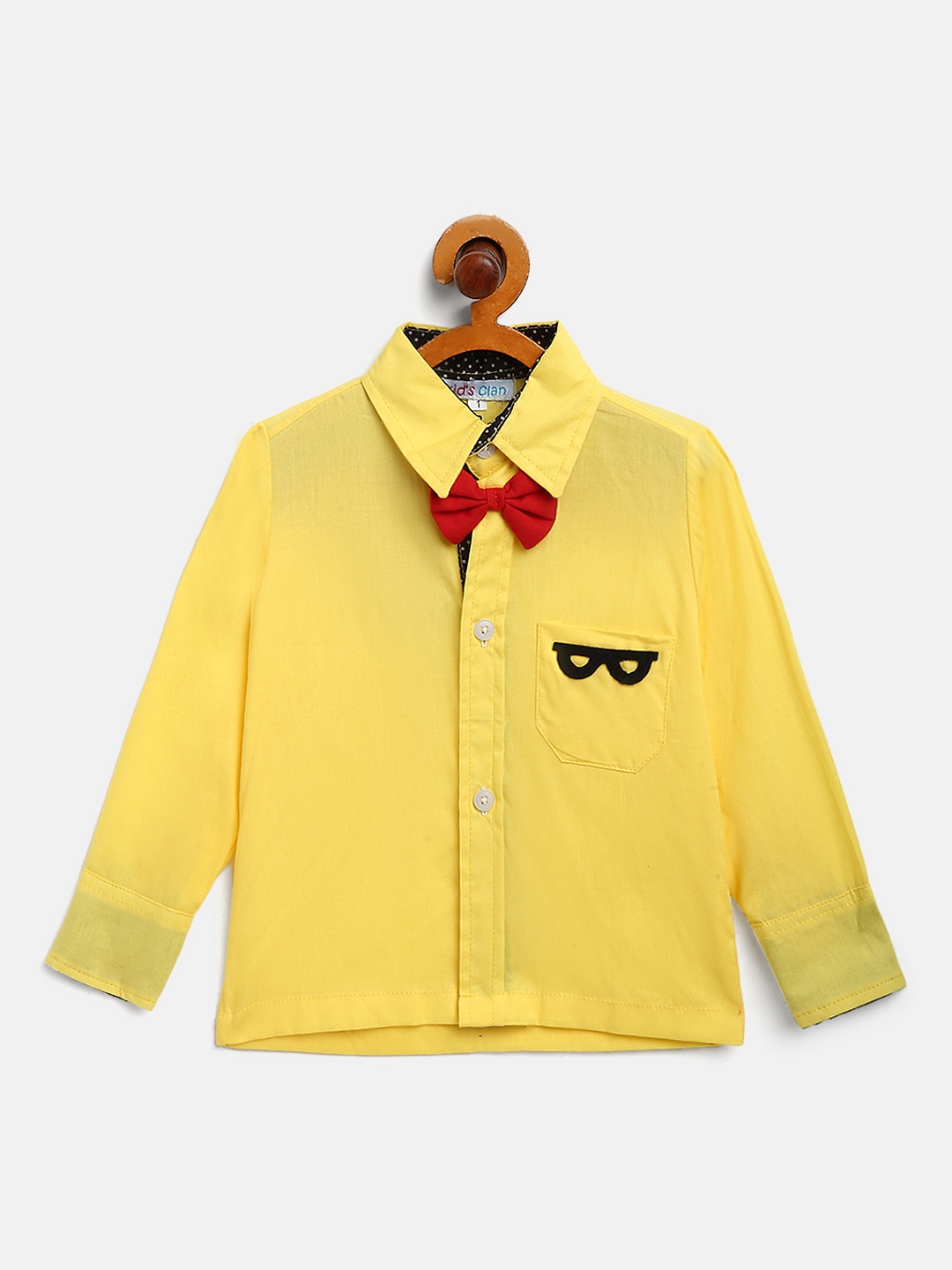 

Kids Clan Boys Yellow Opaque Casual Shirt with Red Bow