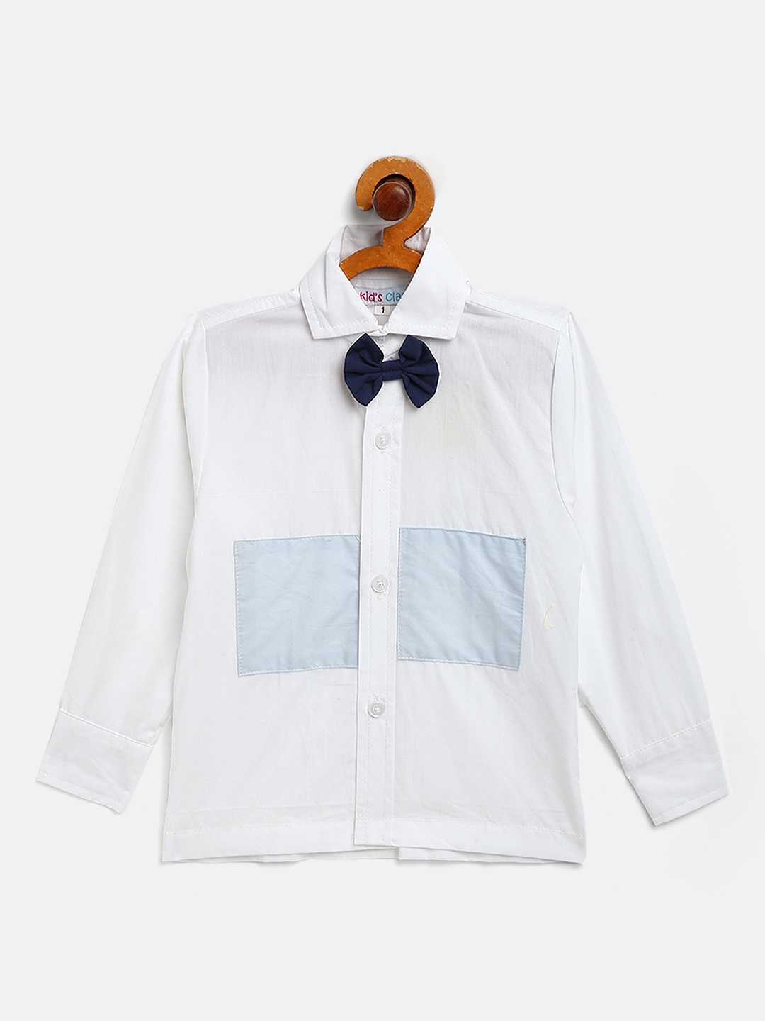 

Kids Clan Boys White Cotton Solid Casual Shirt with Attached Bow Tie