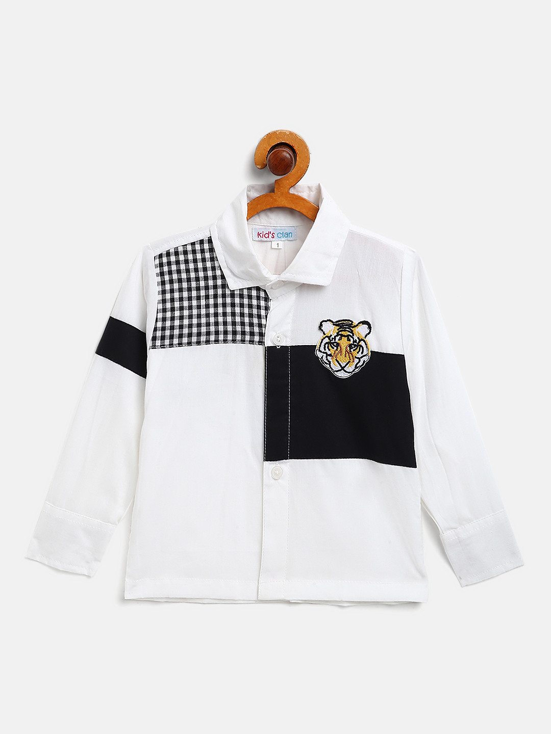 

Kids Clan Boys White & Black Cotton Colourblocked Casual Shirt