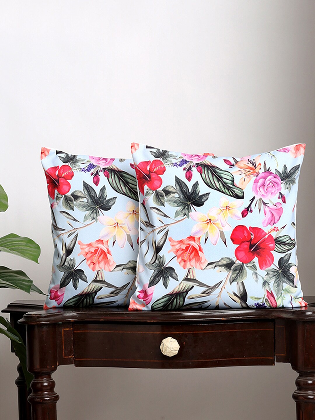 

Alina decor Set Of 2 Blue & Green Floral Square Cushion Covers