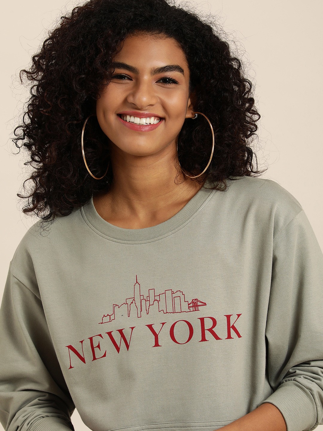 

DILLINGER Women Grey Typographic Oversized Sweatshirt