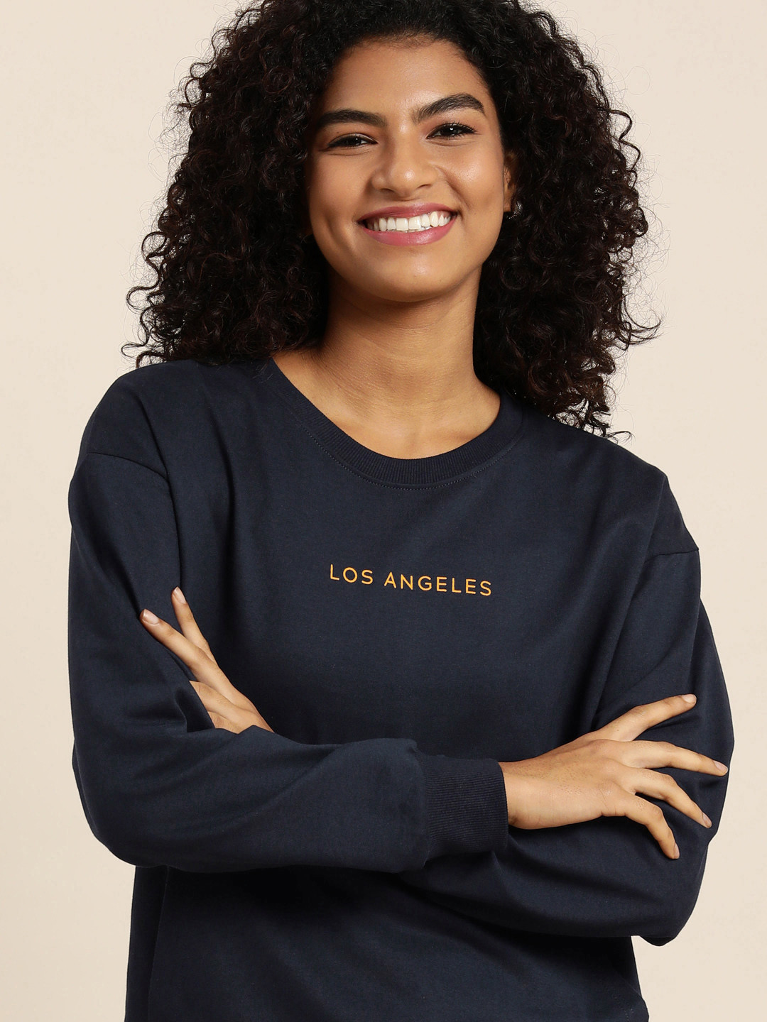 

DILLINGER Women Navy Blue Typographic Oversized Sweatshirt