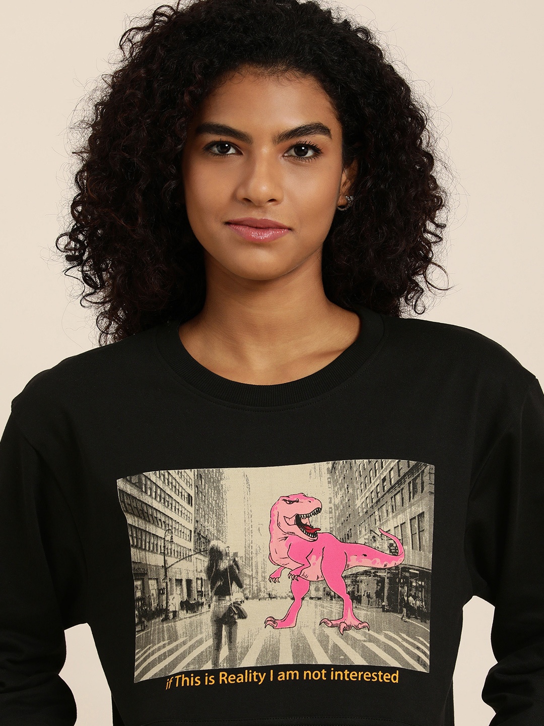 

DILLINGER Women Black Graphic Oversized Sweatshirt