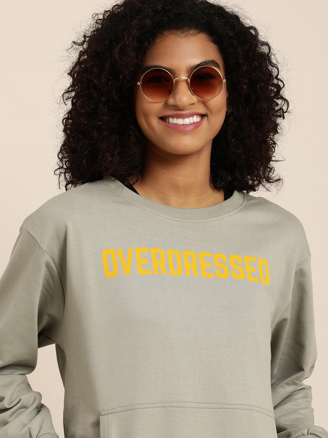 

DILLINGER Women Grey Typographic Oversized Sweatshirt