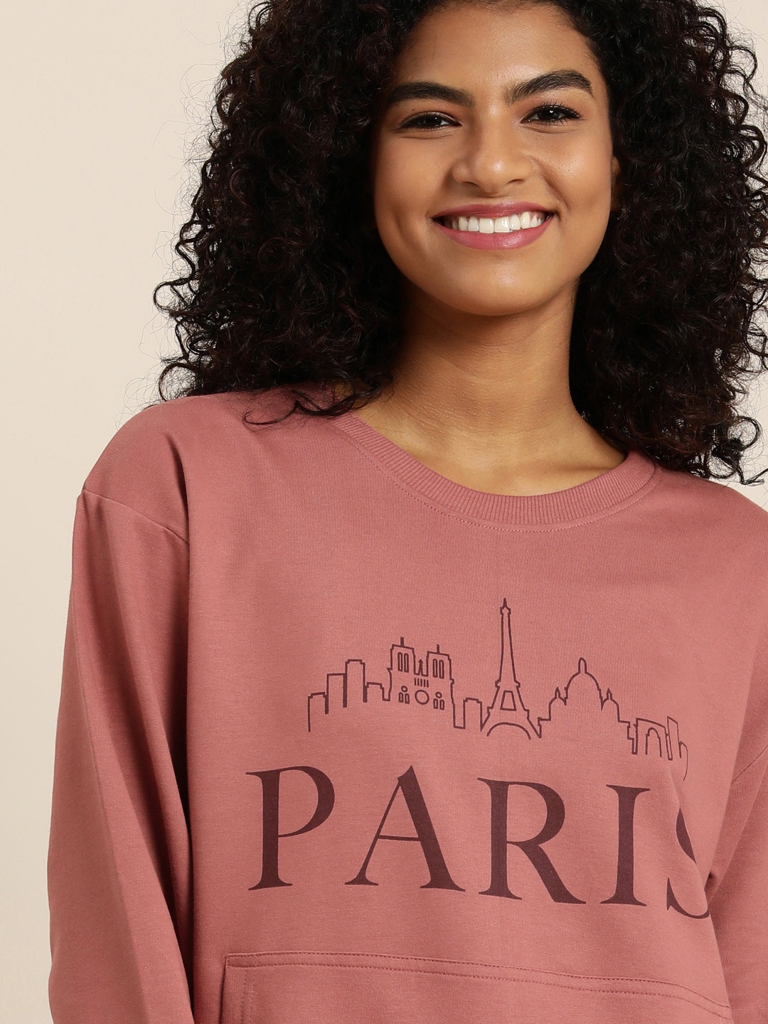 

DILLINGER Women Pink Typographic Oversized Sweatshirt