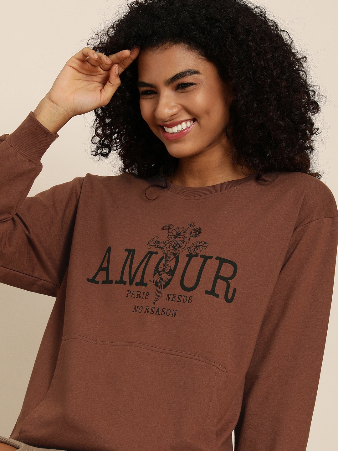 

DILLINGER Women Brown Typographic Oversized Sweatshirt