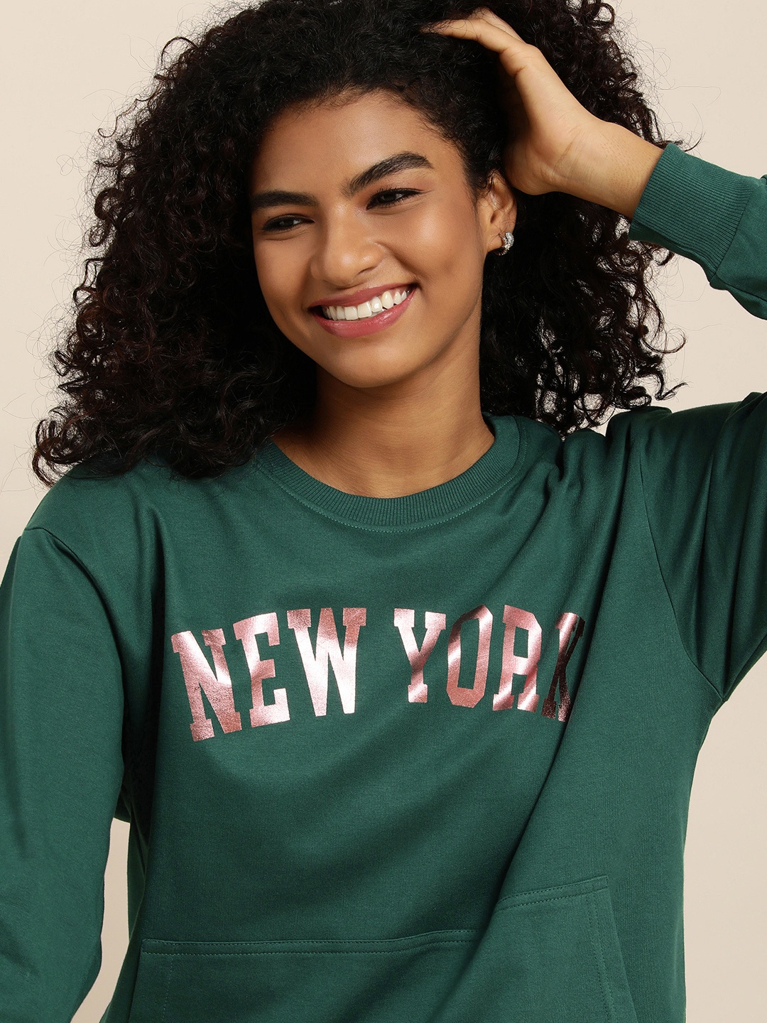 

DILLINGER Women Green Typographic Oversized Sweatshirt