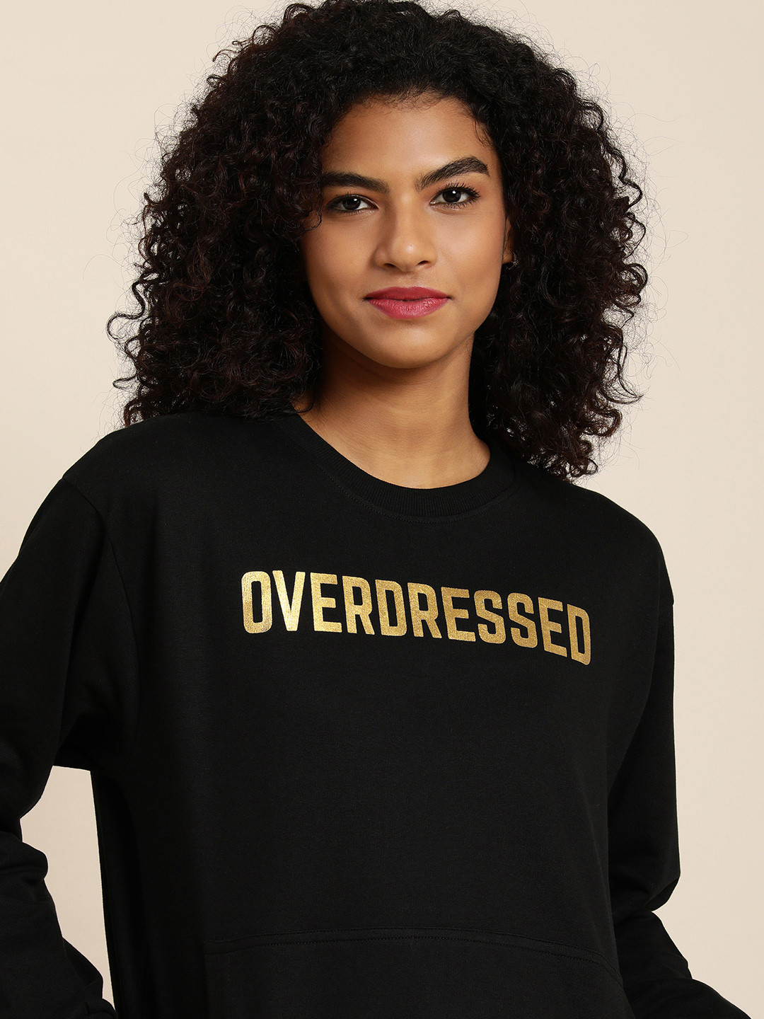 

DILLINGER Women Black Typographic Oversized Sweatshirt