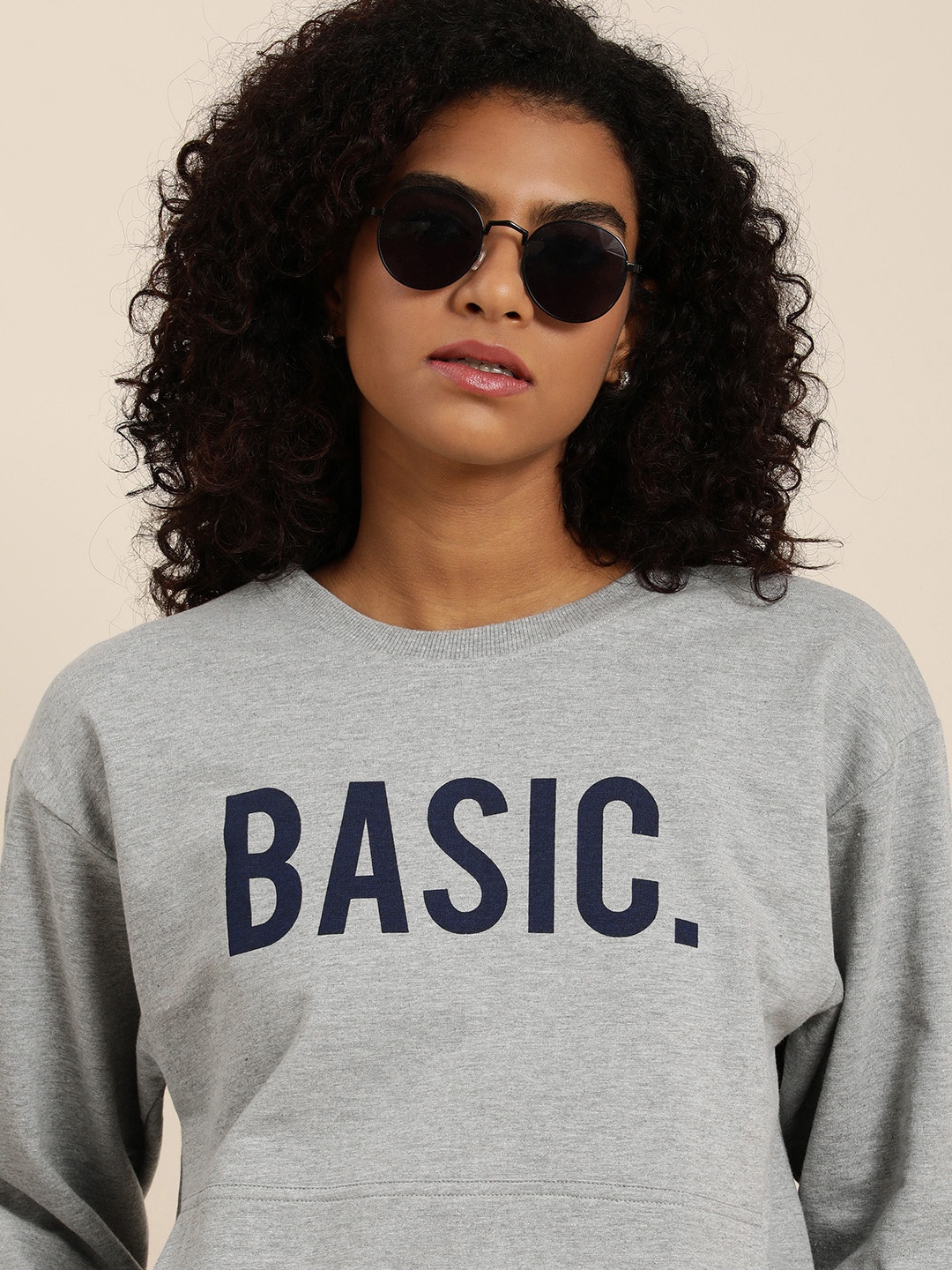 

DILLINGER Women Grey Melange Typographic Oversized Sweatshirt