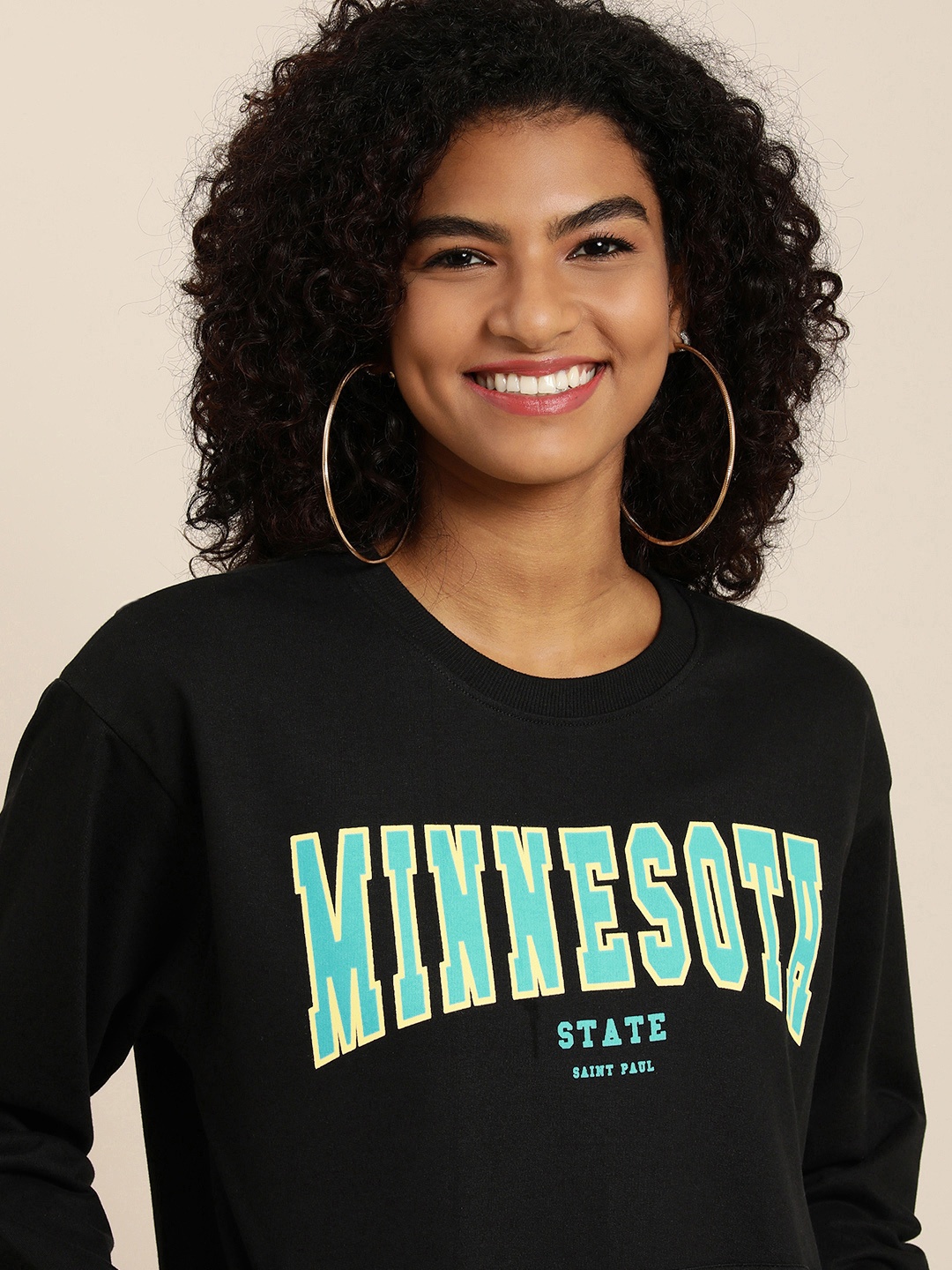 

DILLINGER Women Black Typographic Oversized Sweatshirt