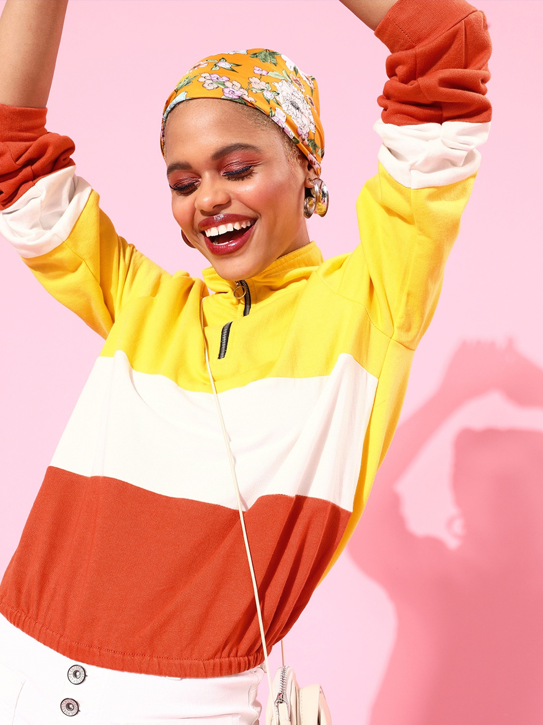 

Athena Women Yellow Colourblocked Sweatshirt