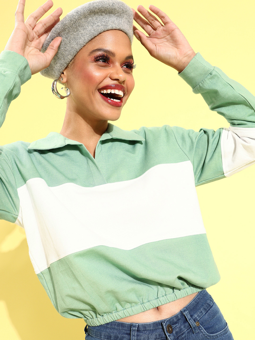 

Athena Women Green Colourblocked Sweatshirt