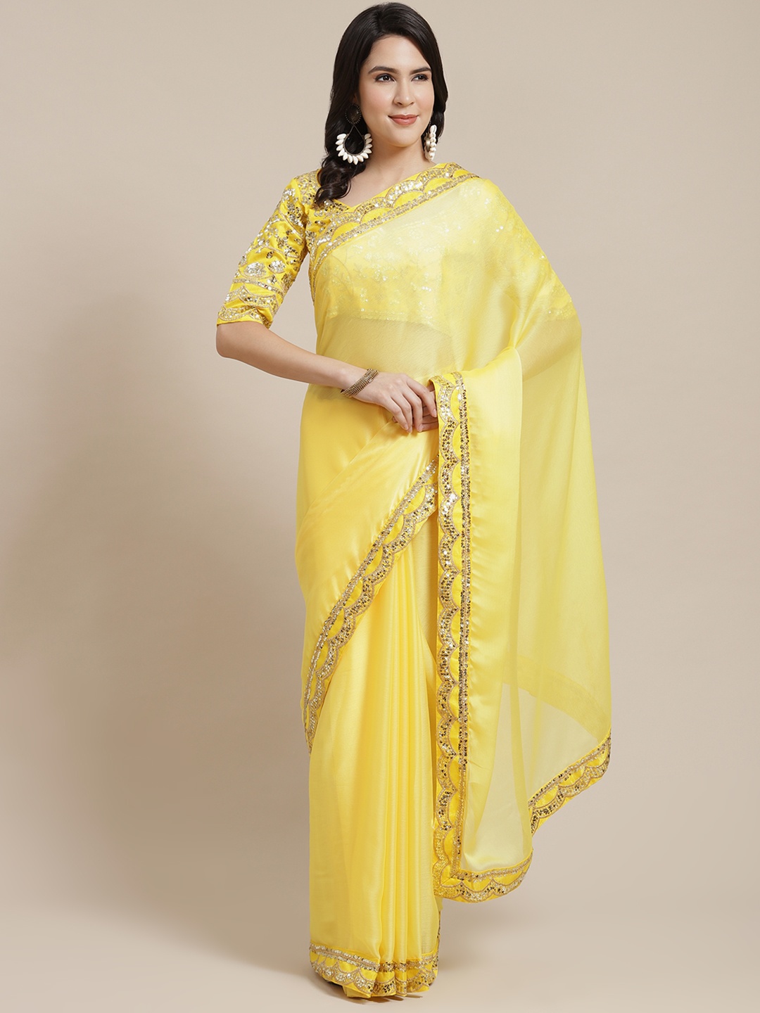 

Kalista Yellow Sequinned Saree