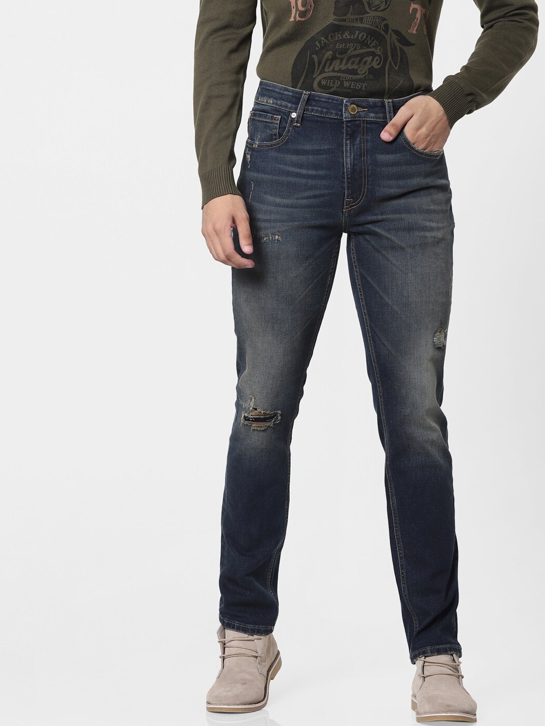

Jack & Jones Men Blue Slim Fit Mildly Distressed Light Fade Jeans