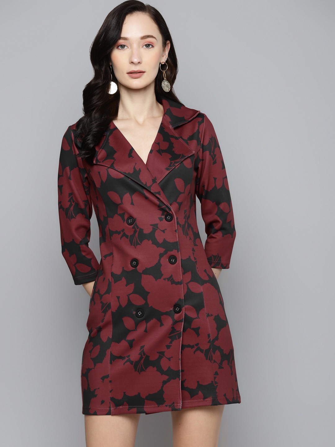 

SASSAFRAS Red & Black Floral Scuba Dress