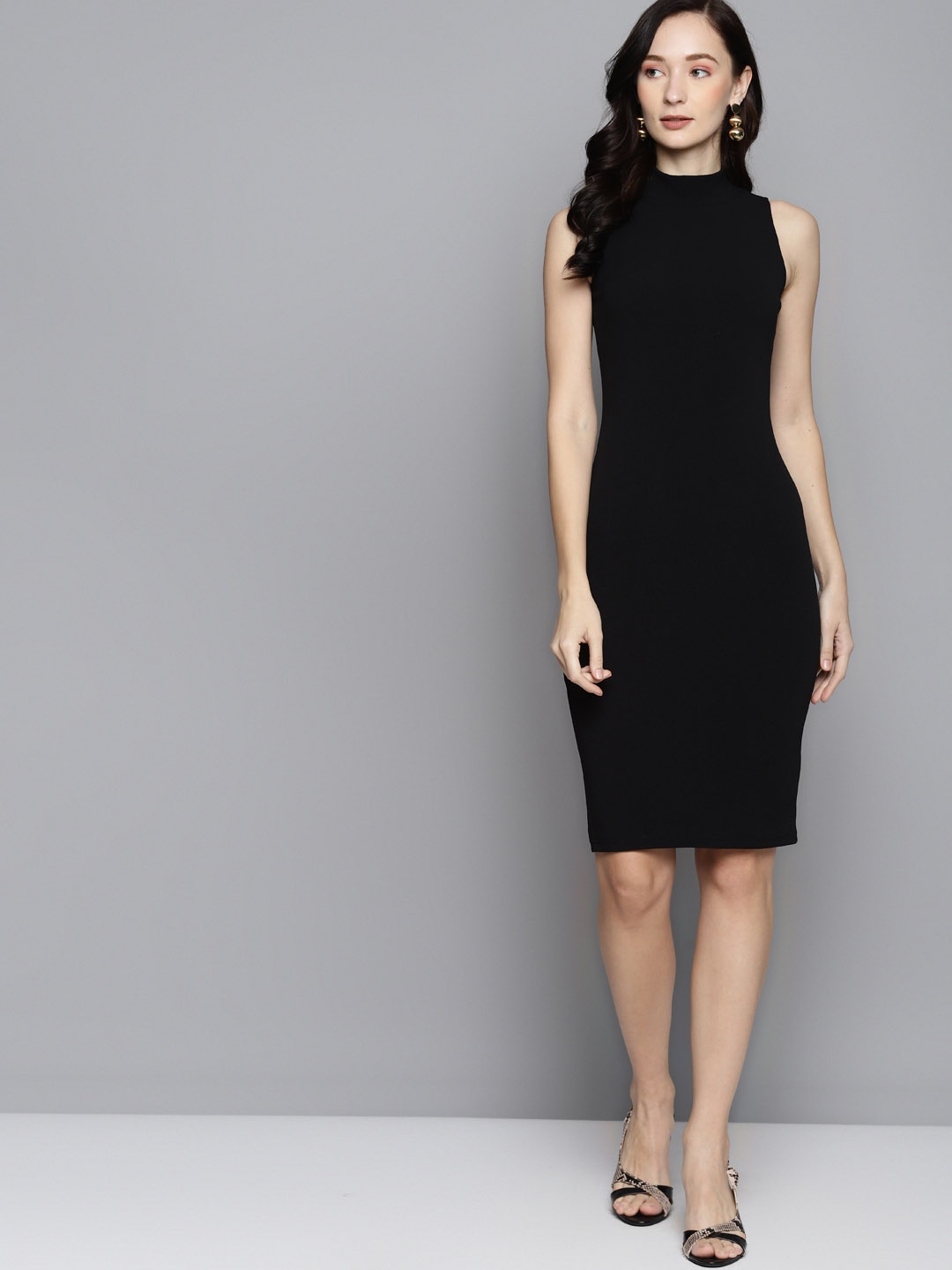 

SASSAFRAS Black High Neck Sleeveless Bodycon