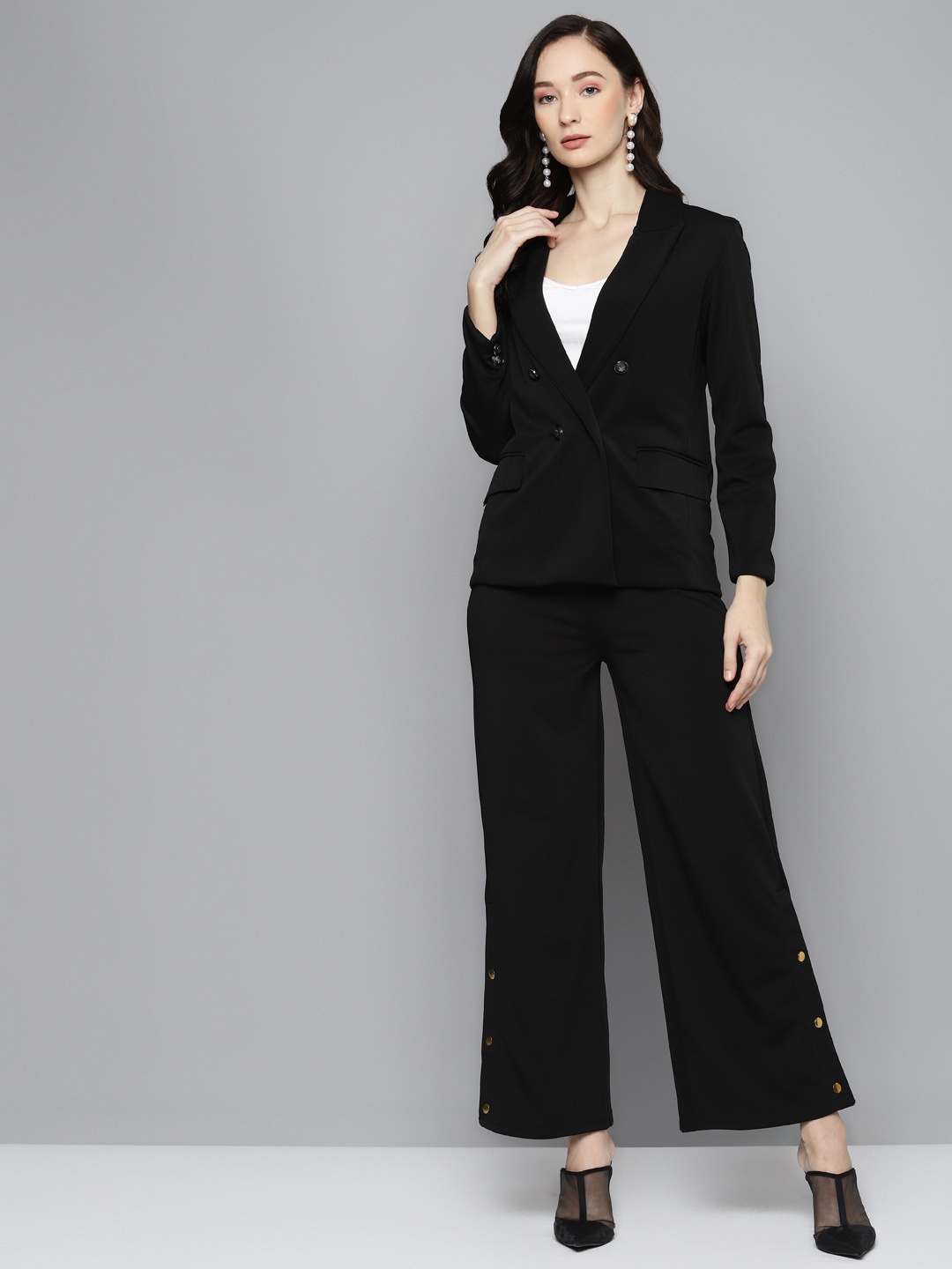 

SASSAFRAS Women Black Scuba Classic Blazer