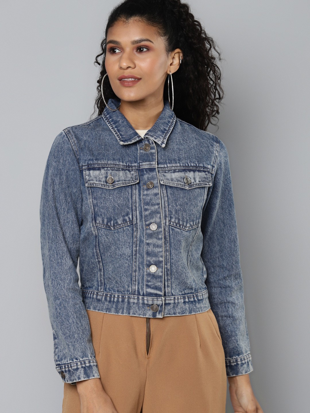 

SASSAFRAS Women Blue Follow-Dreams Print Denim Jacket