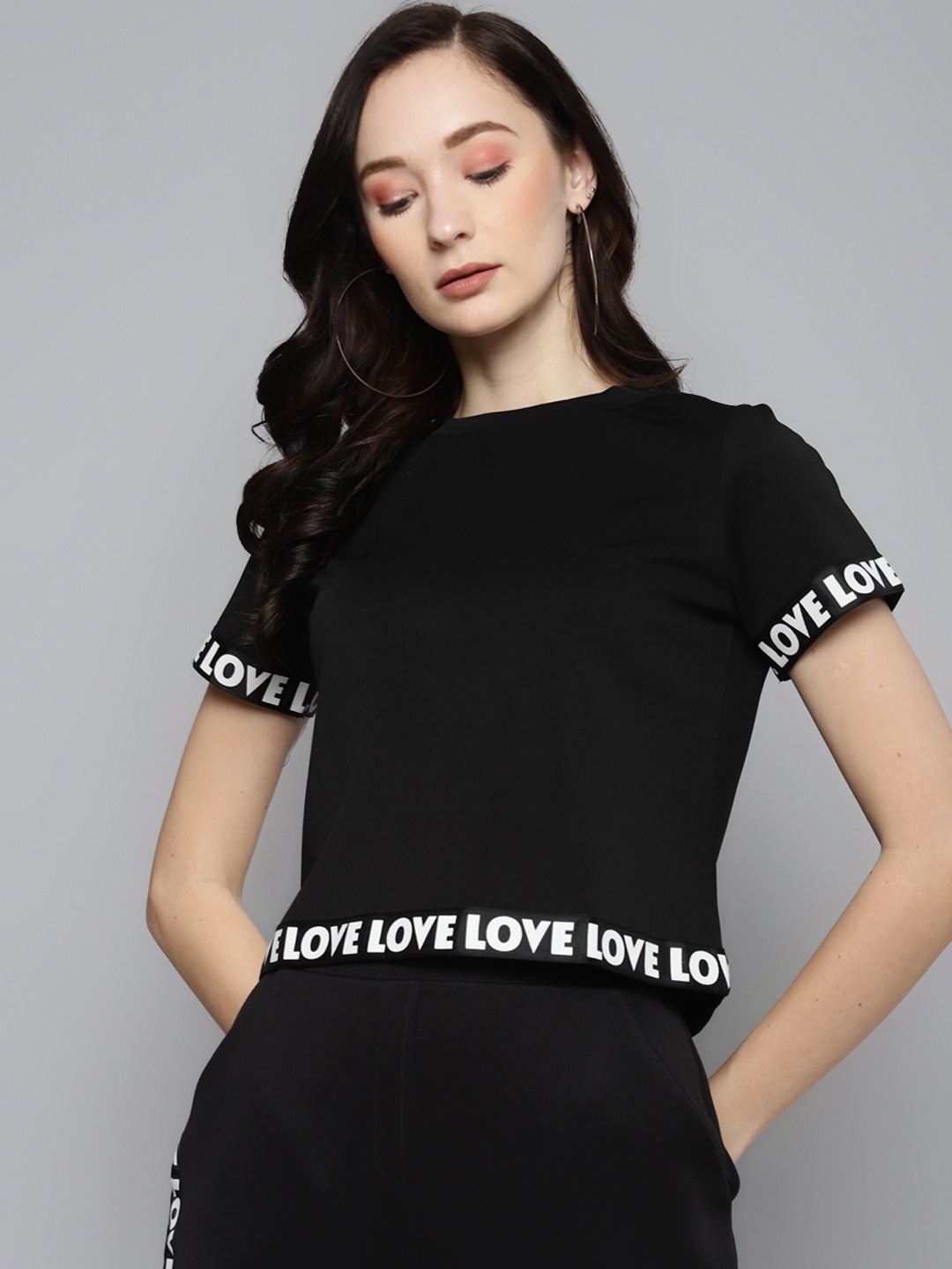

SASSAFRAS Black Love Tape Scuba Crop Top