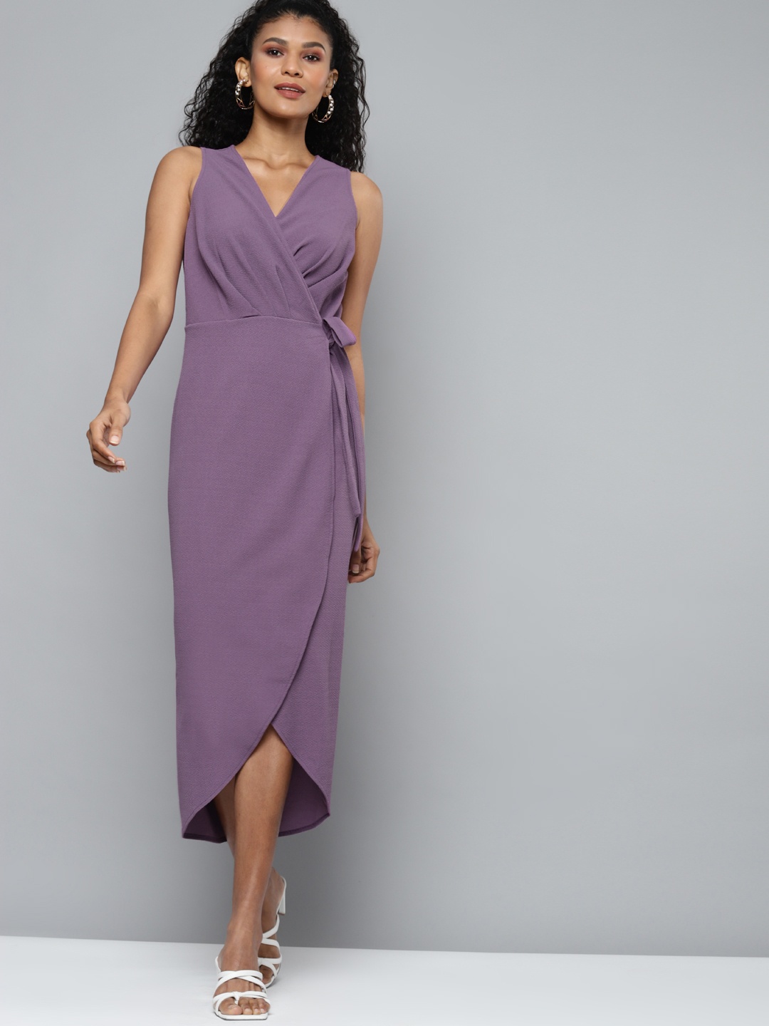 

SASSAFRAS Lavender Wrap Midi Dress