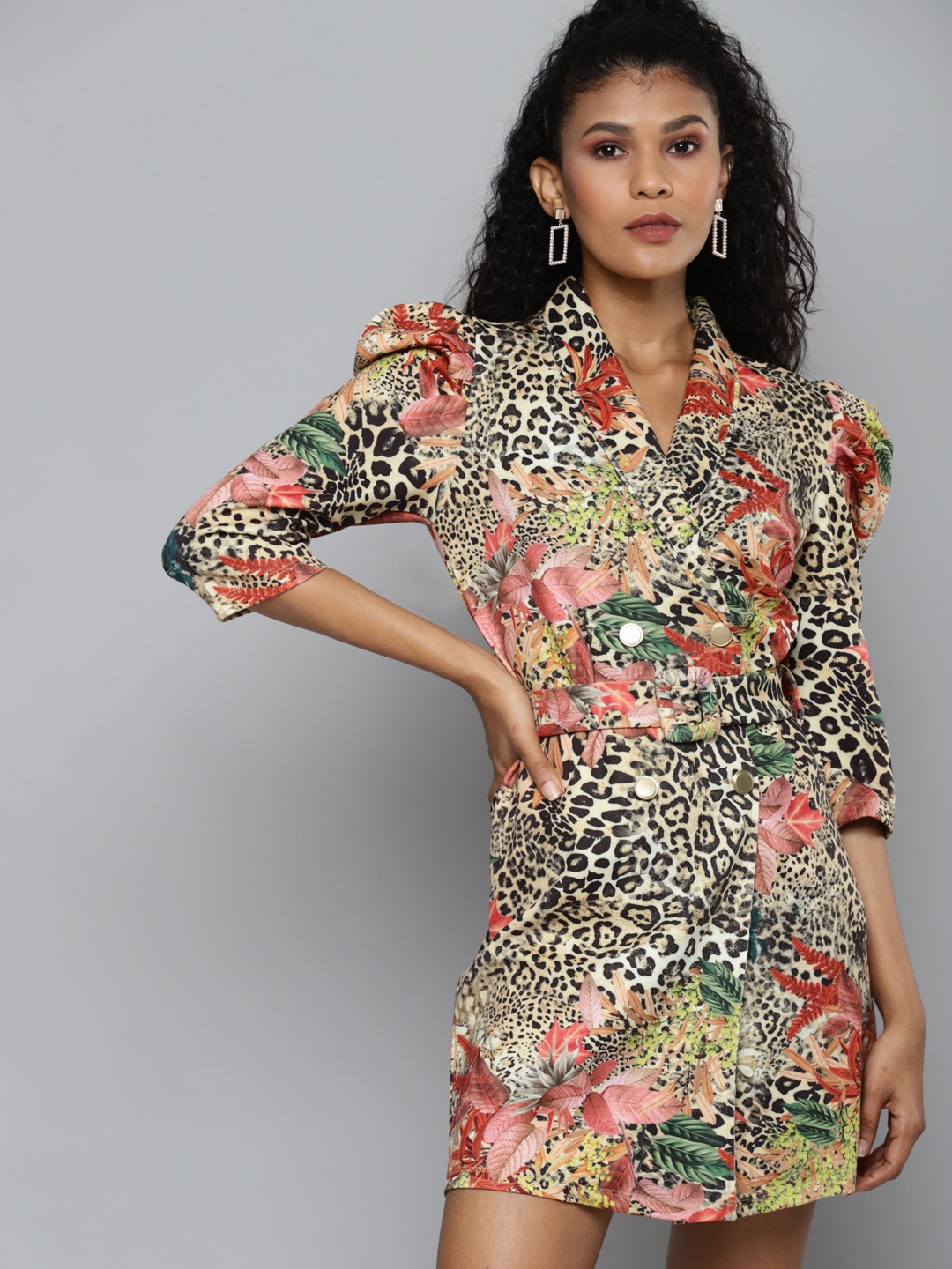 

SASSAFRAS Beige & Pink Floral Scuba Sheath Dress