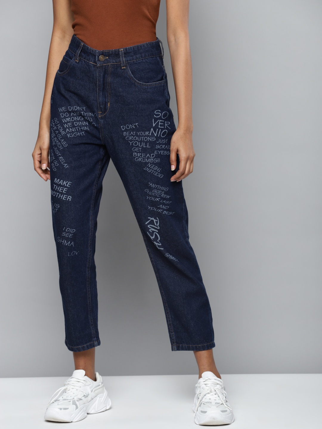 

SASSAFRAS Women Blue Relaxed Fit High-Rise Printed Jeans