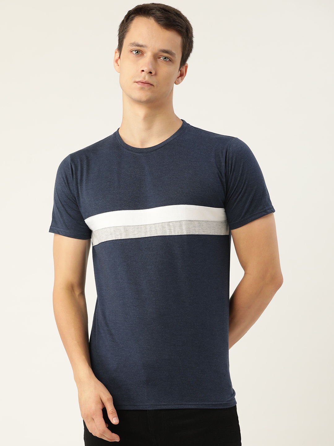 

FERANOID Men Blue & Grey Colourblocked T-shirt