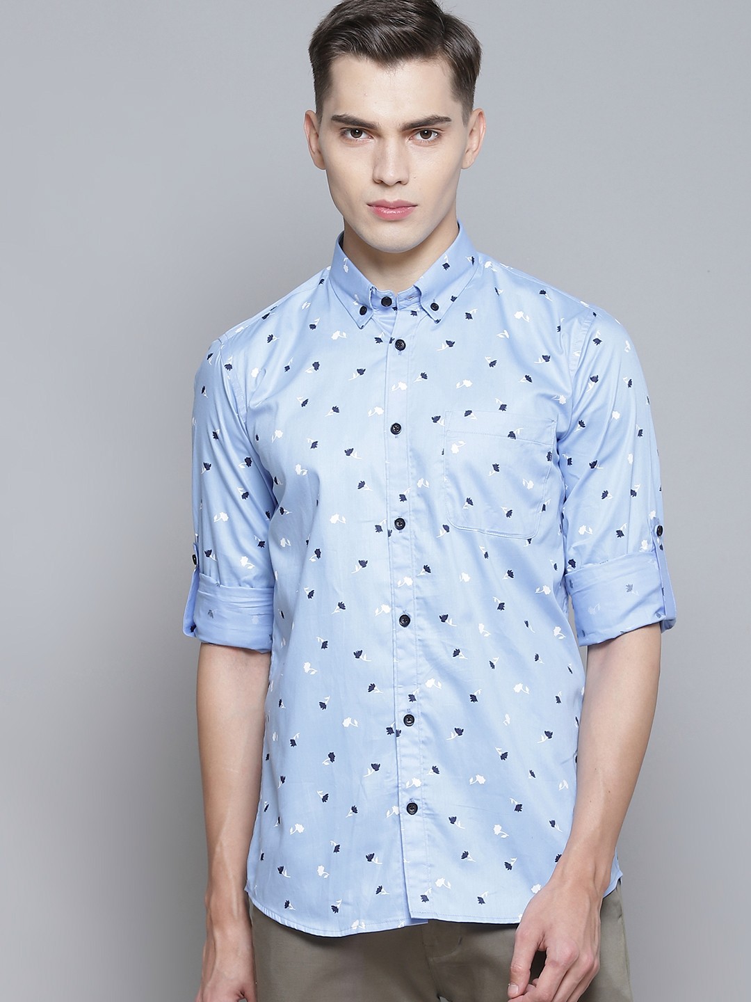 

DENNISON Men Blue Smart Slim Fit Floral Opaque Printed Formal Shirt